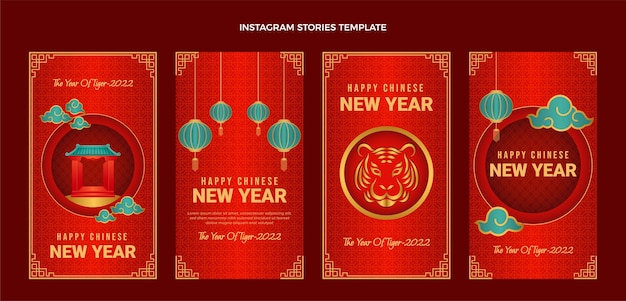 Vector gradient chinese new year instagram stories collection