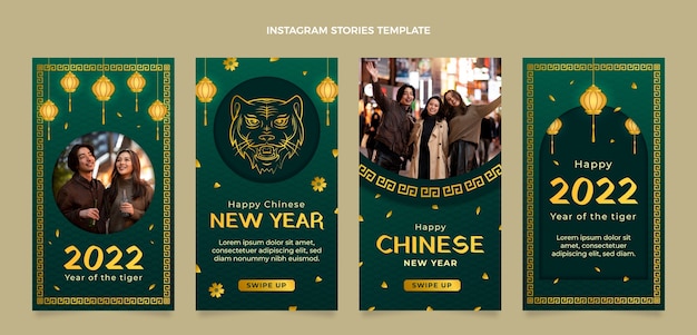 Vettore raccolta di storie di instagram di capodanno cinese sfumato