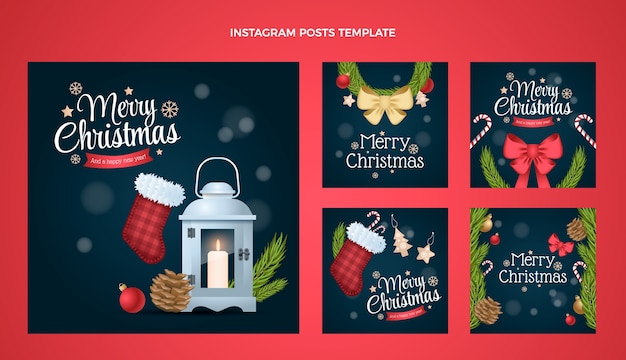 Gradient christmas instagram posts collection