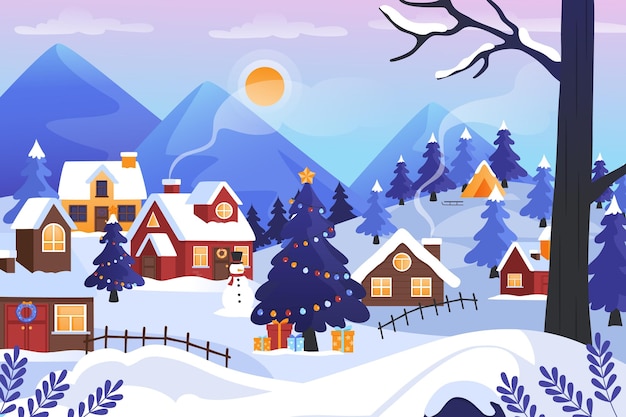 Gradient christmas village illustration