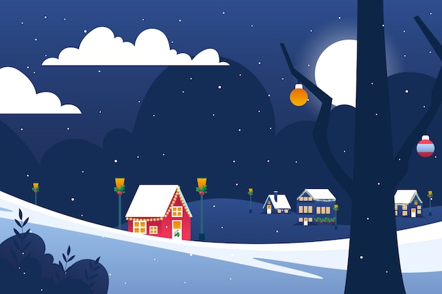 Vector gradient christmas village illustration