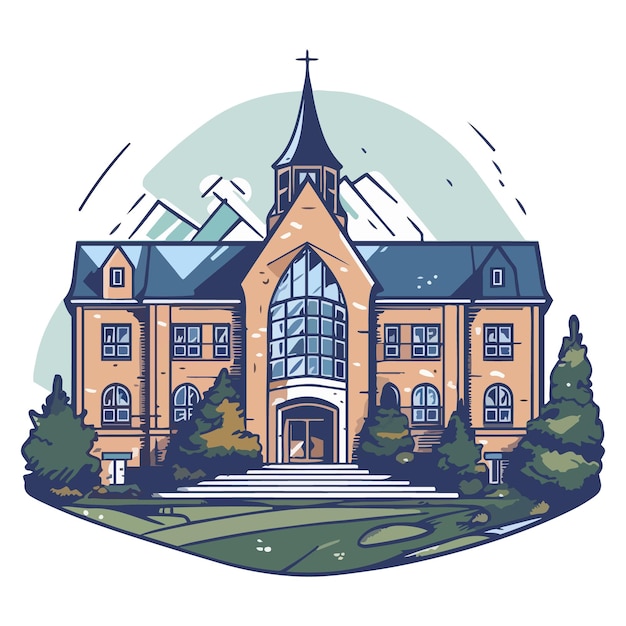 Vector gradient church building illustration