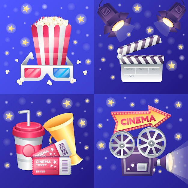 Vector gradient cinema illustration set collection with film elements