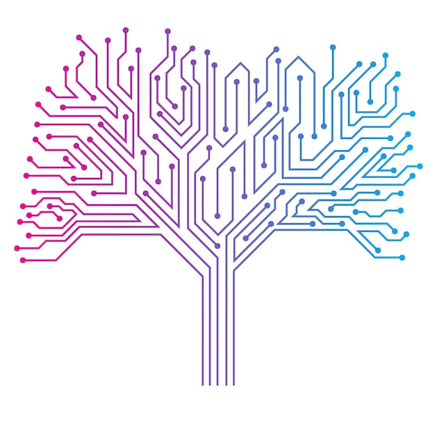 Vector gradient circuit tree vector icon