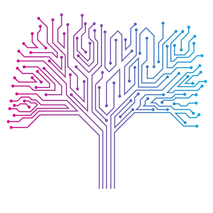 Vector gradient circuit tree vector icon