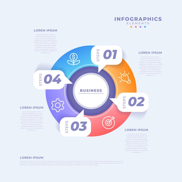 Gradient circular diagram infographic template with four steps or optons