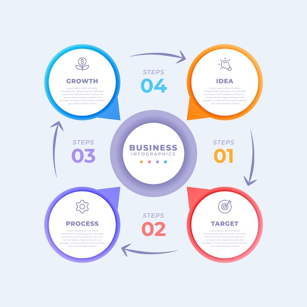 Modello di infografica diagramma circolare gradiente