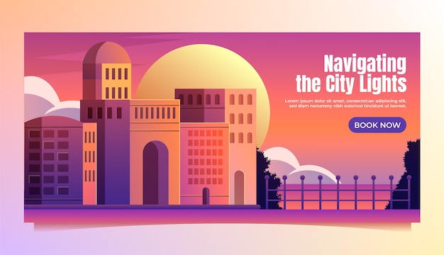 Vector gradient city horizontal banner template