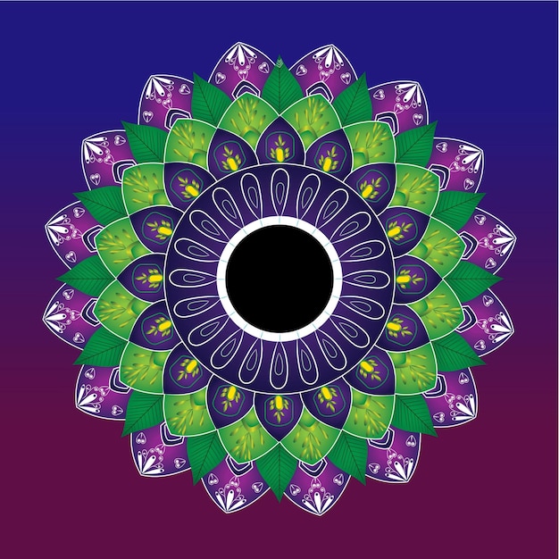 色の背景にグラデーション カラー マンダラ パターン。ヨガ、瞑想のベクトルの背景