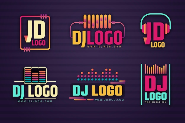 Gradient colored dj logo set