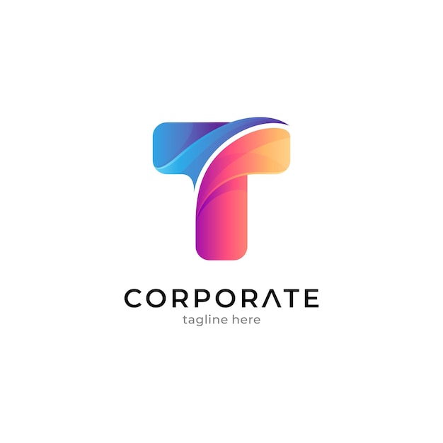Шаблон логотипа t градиентного цвета готов к использованию