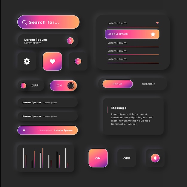 Vector gradient colored ui kit pack