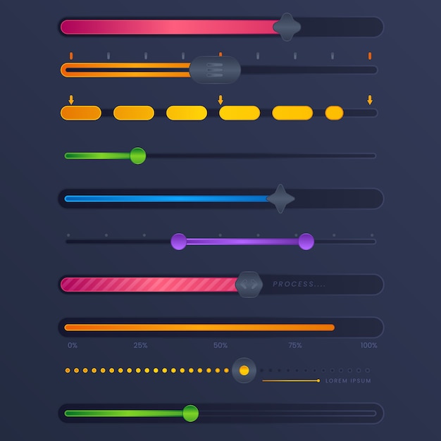 Collezione di slider ui colorati sfumati