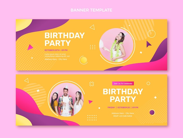 Gradient colorful birthday banners horizontal