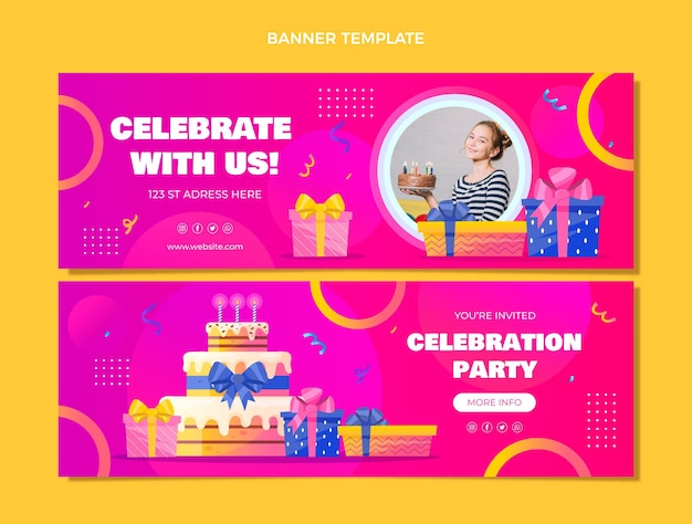 Gradient colorful birthday banners horizontal