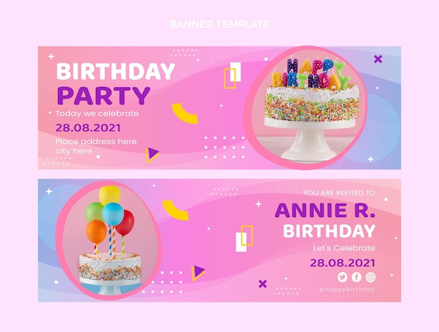 Vector gradient colorful birthday horizontal banners