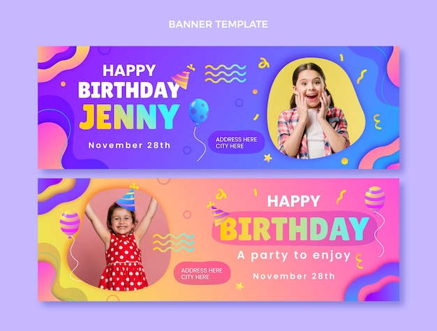 Vector gradient colorful birthday horizontal banners