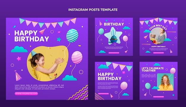 Vector gradient colorful birthday instagram posts