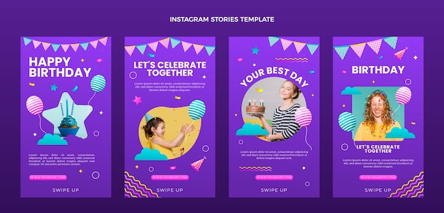 Vettore storie di instagram di compleanno colorate sfumate