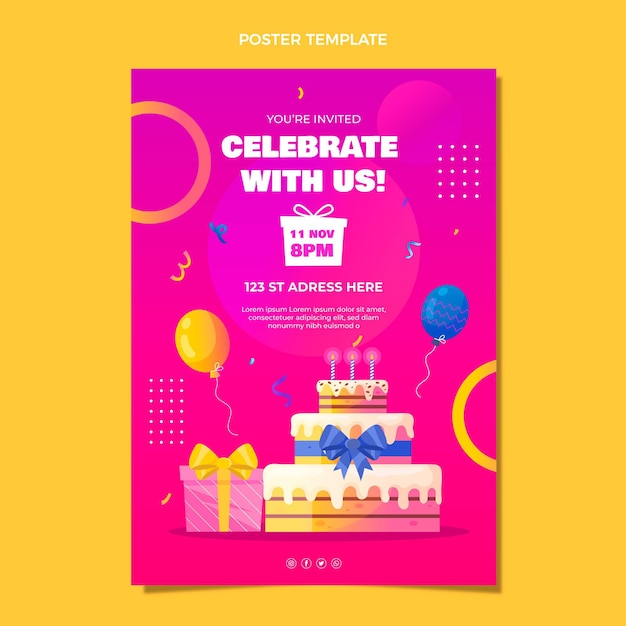 Vector gradient colorful birthday poster