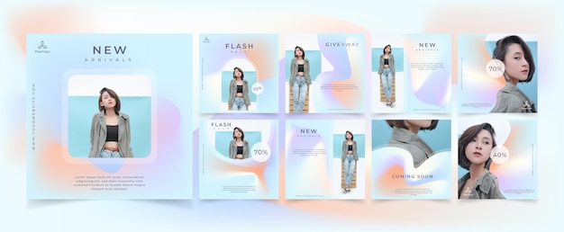 Gradient colorful instagram sale posts collection with photo