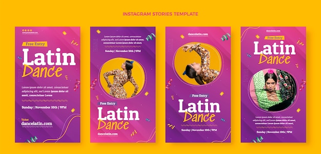 Vettore storie di instagram di feste di ballo latino colorate sfumate