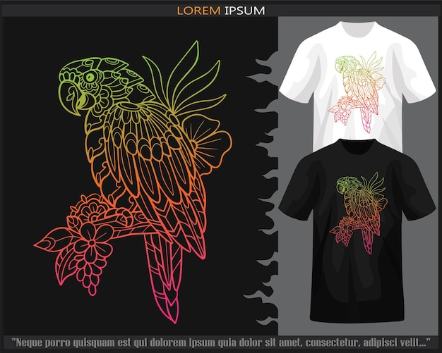 Gradient Colorful Macaw bird mandala arts isolated on black and white t shirt