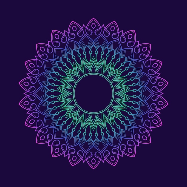 Gradient colorful mandala pattern background wallpaper. floral motif in neon color. arabesque fabric textile.