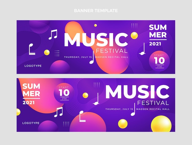 Gradient colorful music festival horizontal banners