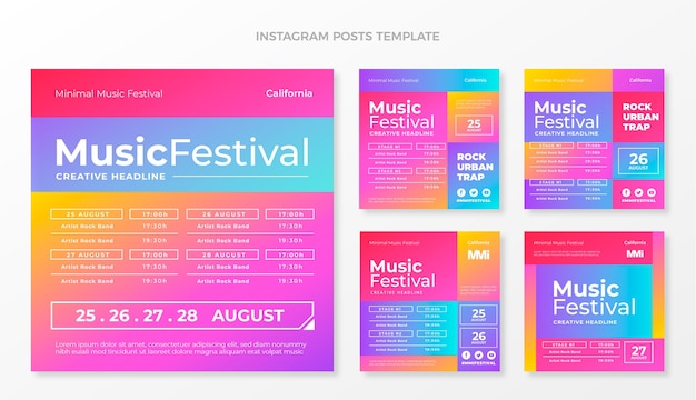 Vector gradient colorful music festival ig post