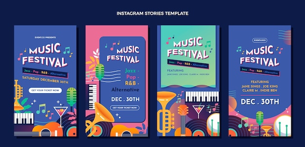 Vettore festival musicale colorato sfumato ig storie