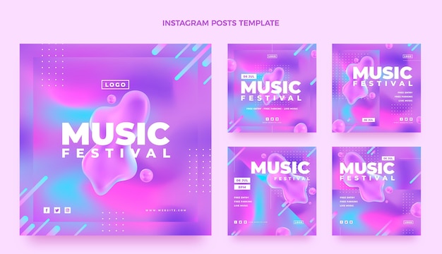 Vettore post instagram del festival musicale colorato sfumato
