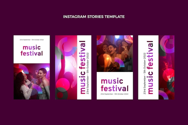 Storie di instagram del festival musicale colorato sfumato