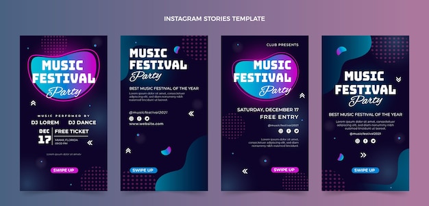 Vettore storie di instagram del festival musicale colorato sfumato