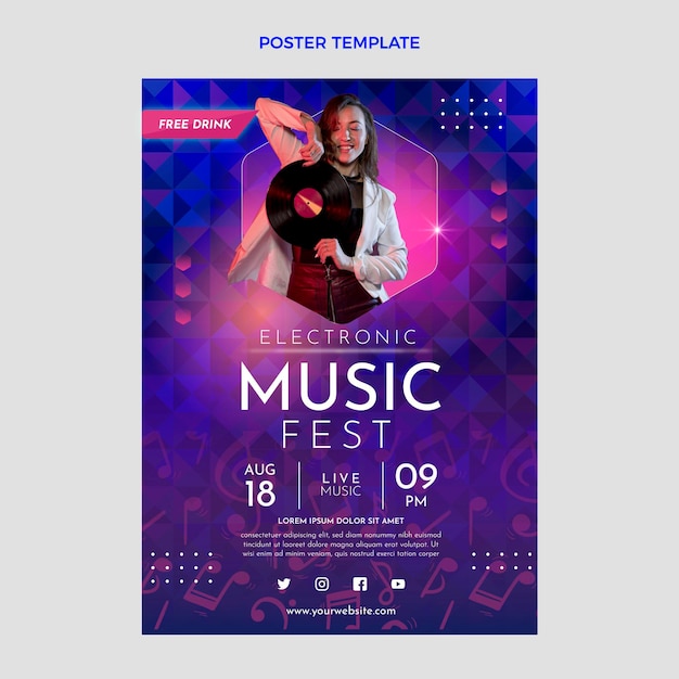 Vector gradient colorful music festival poster template