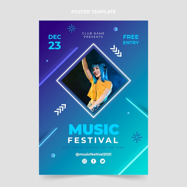 Вектор Шаблон плаката фестиваля градиентной красочной музыки
