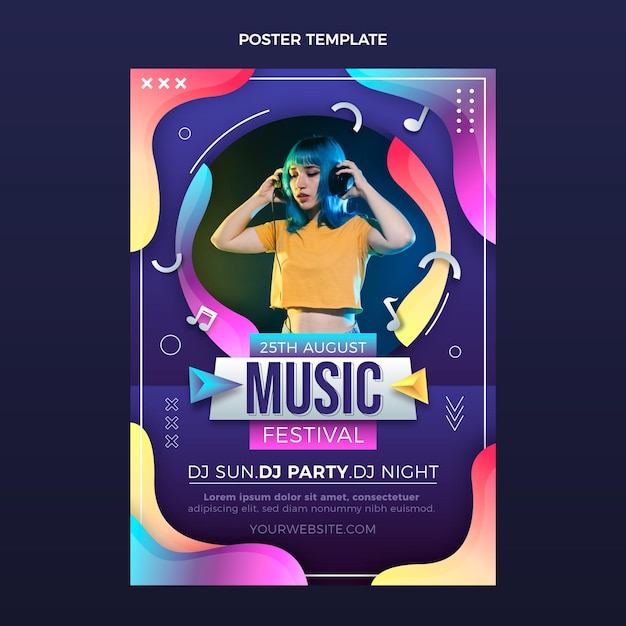 벡터 그라디언트 다채로운 음악 축제 포스터