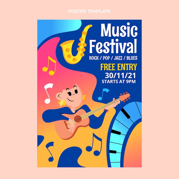 Vector gradient colorful music festival poster