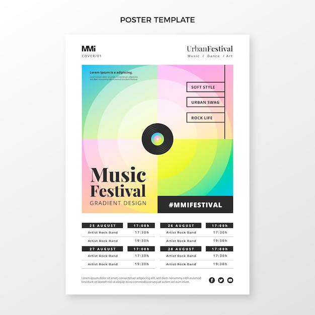 Vettore poster del festival musicale colorato sfumato