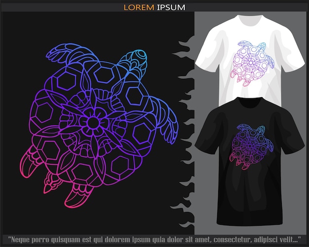 벡터 검은색과 색 티셔츠에 고립된 다채로운 바다 거북이 만달라 예술