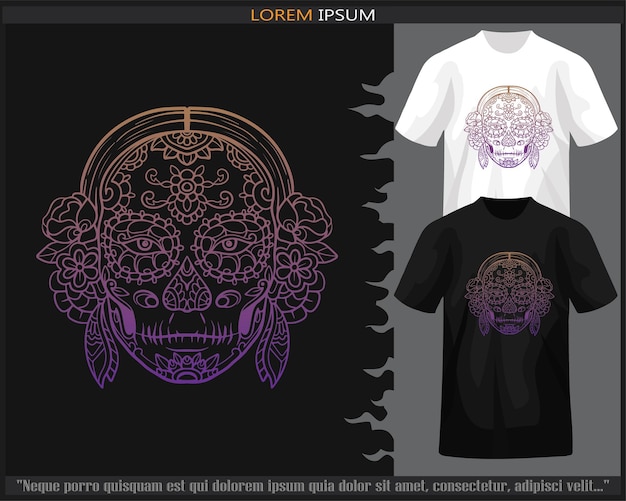 Gradient Colorful Skull head mandala arts isolated on black and white t shirt