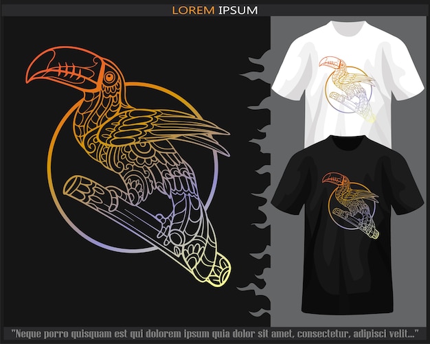 Gradient Colorful of toucan bird mandala arts isolated on black and white t shirt