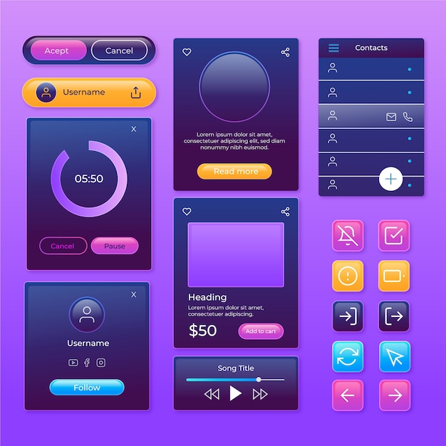 Gradient colorful web button set