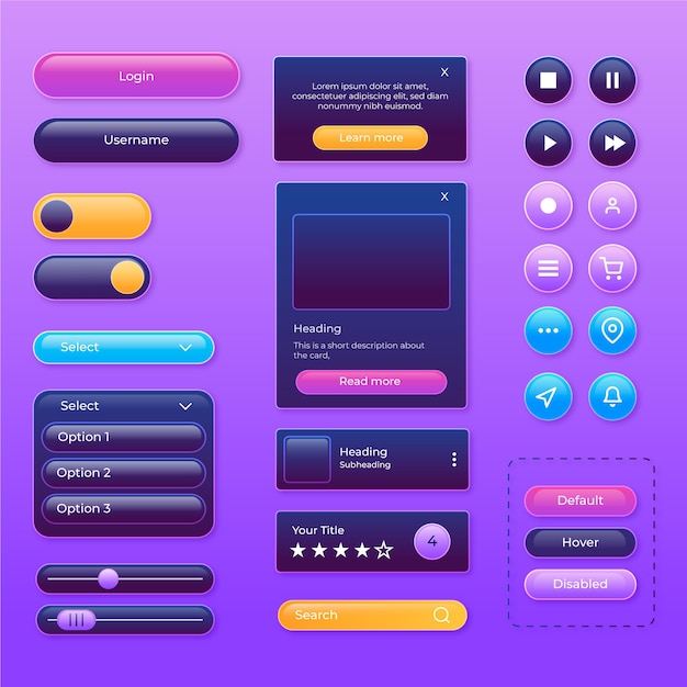 Vector gradient colorful web button set