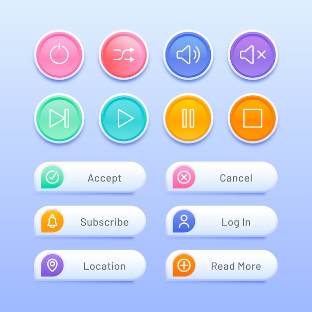 Vector gradient colorful web button set