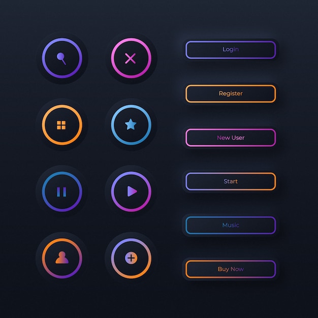 Vector gradient colorful web button set