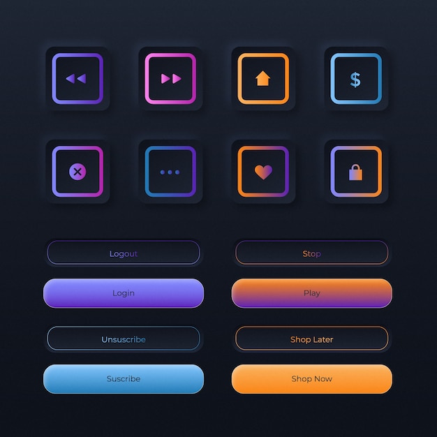 Gradient colorful web button set