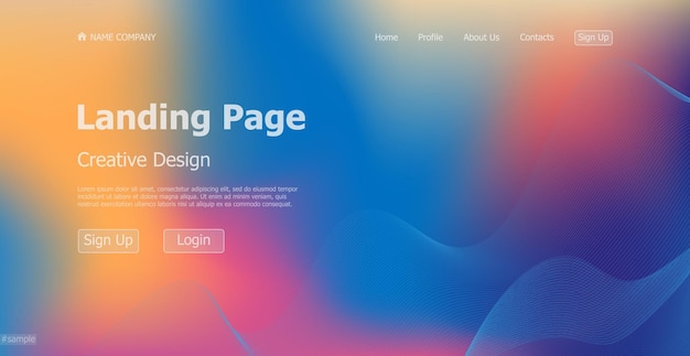 Gradient colorful web template landing page digital website landing page design concept Vector