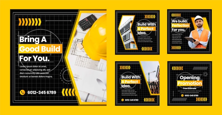 Vector gradient construction instagram posts collection
