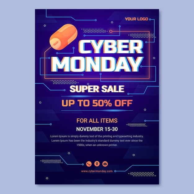 Vector gradient cyber monday vertical poster template